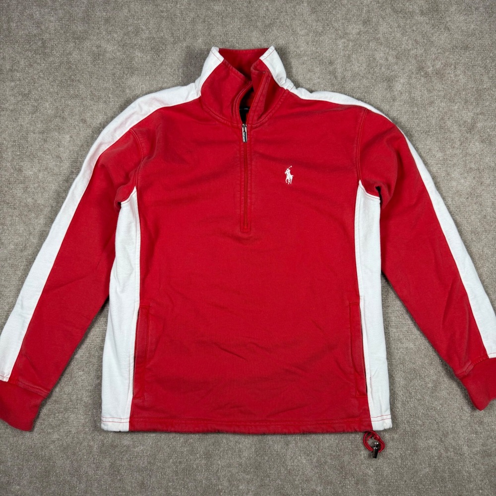 Ralph Lauren Golf Womens Red White Quarter Zip Pullover Sweatshirt Size S‎ 1170